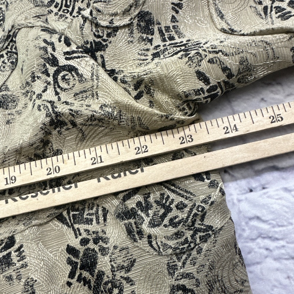 Chicos Silk Linen Open Front Jacket Size 2 Large Beige Black Abstract Floral Art - Picture 9 of 10